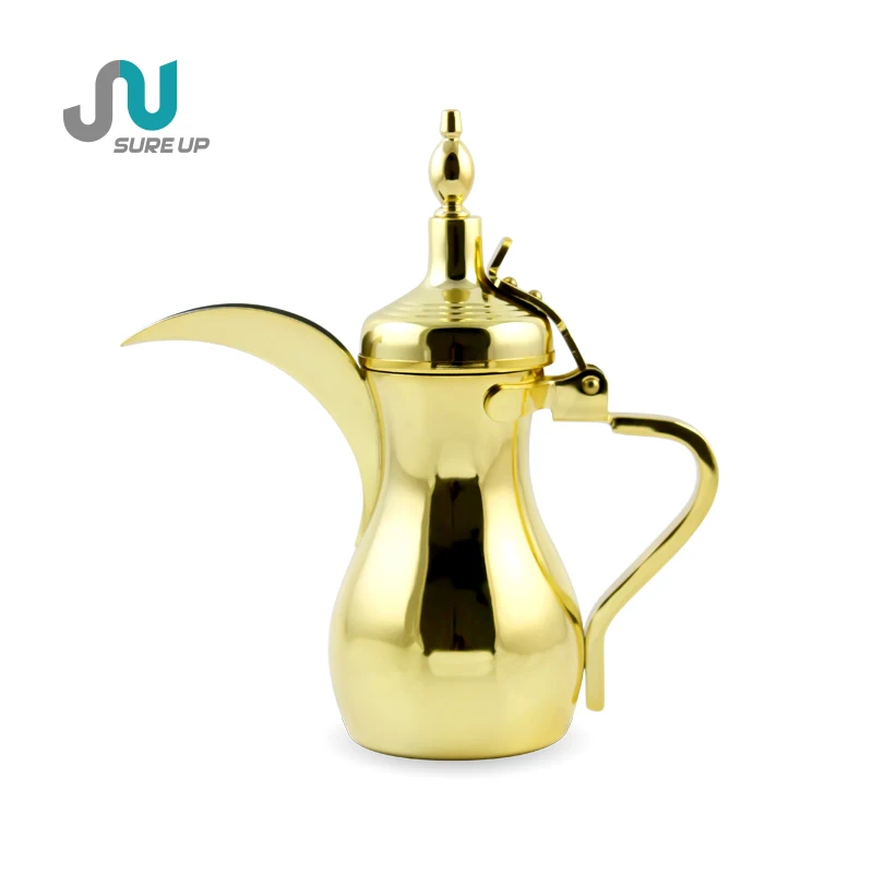 Arabic Gold Round Tray and Dallah Set - Perfect for Serving Tea in Traditional Style
