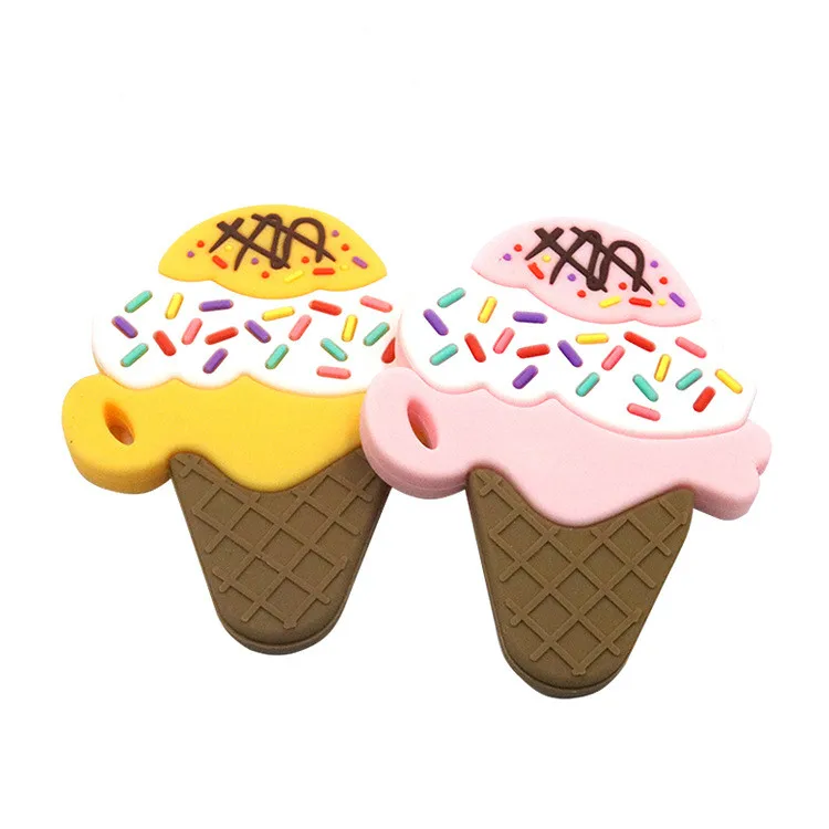 High quality non-toxic factory ice cream rubber teething teether chew toy for baby ice cream shape silicone baby teether