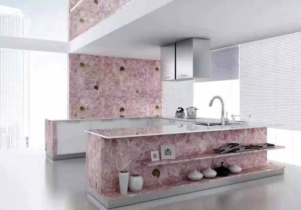 Luxury Customized Gemstone slabs  Semi-precious Stone Pink Quartz for Walls and Countertops