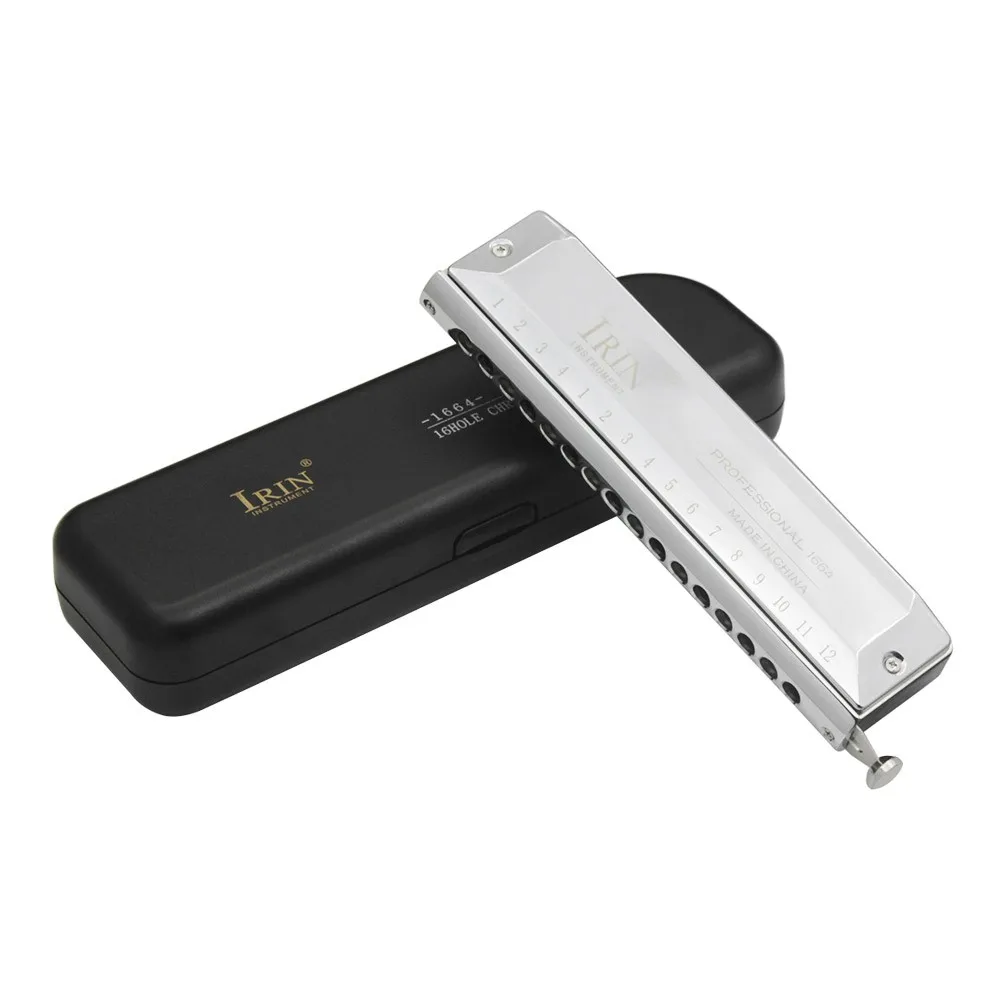 16 Hole 64 Tones Chromatic Harmonica Mouth Organ Key of C Reed Wind Instrument for Beginners Adults Music Lovers with Cleaning C