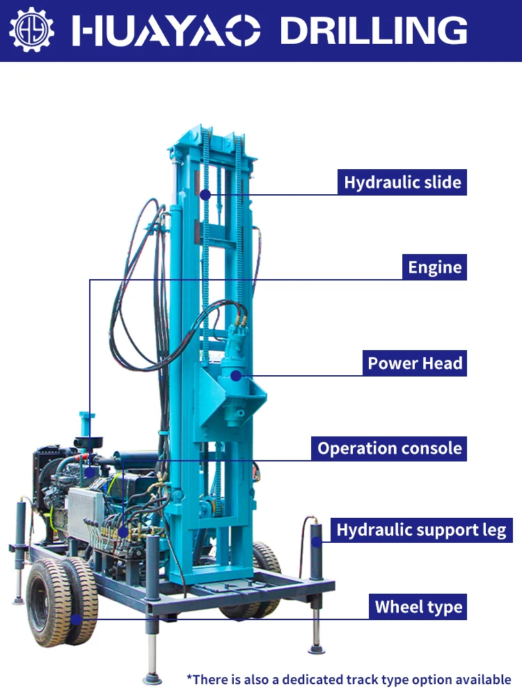 HUAYAO good price water well drill rig 260m water drilling machine and compressor for sale