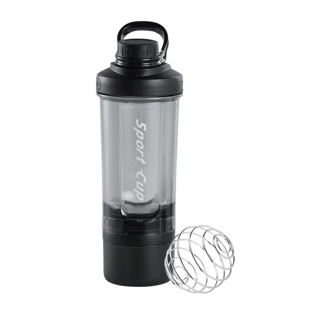 FEIJIAN 620ml  Sport Three-layer Plastic Water Bottle Whey&Nutrition Protein Powder Mixing Leak-proof Shaker Bottle