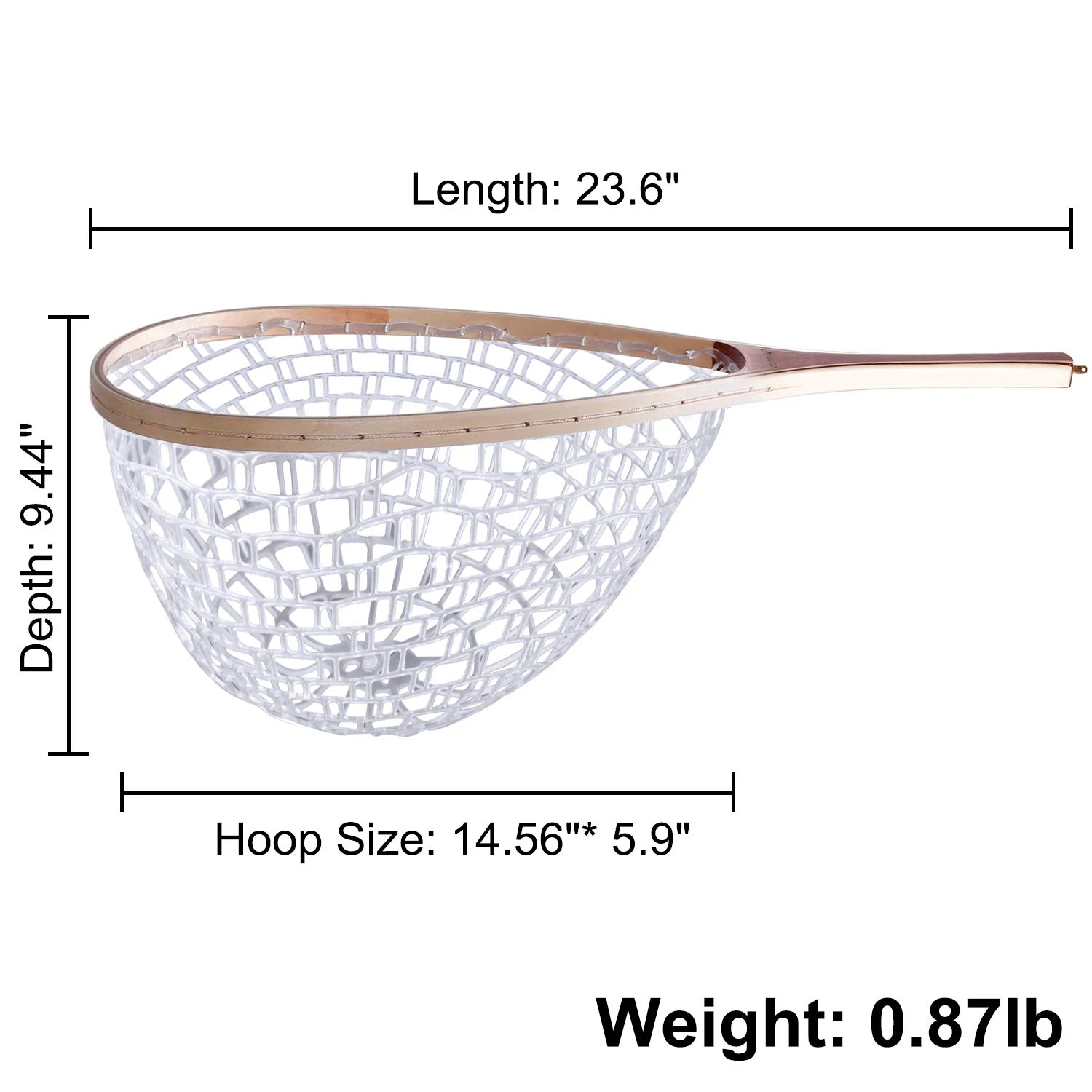 Wooden Handle Waterproof Frame Curve Rubber Mesh Fly Carp Fishing Landing Net