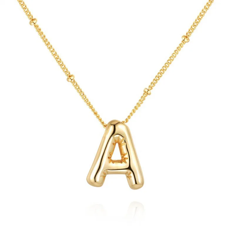 3D Balloon Initial Letter Pendant Necklace Stainless Steel Gold Bubbled 26 Alphabet Puffy Letter Pendant Necklace for Women