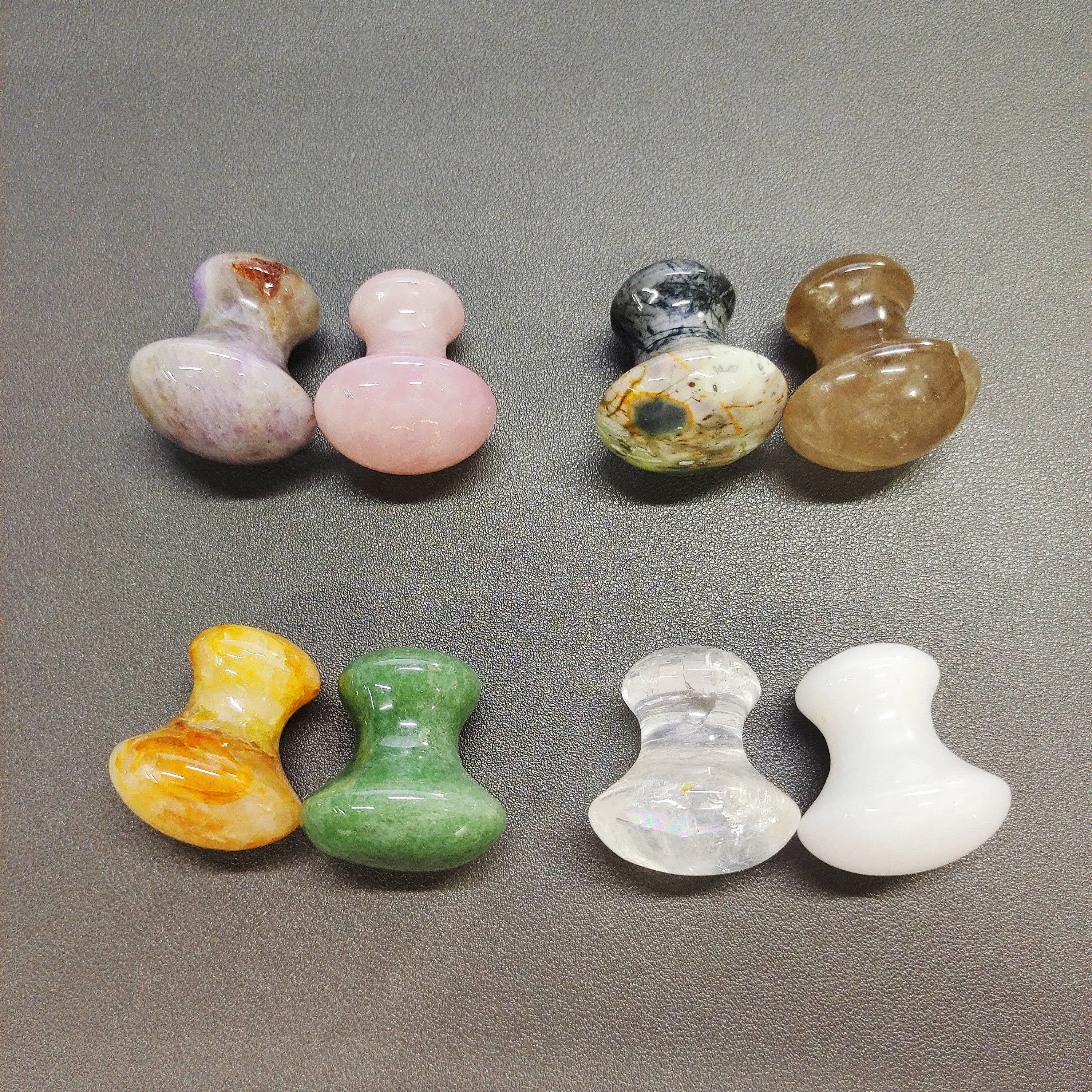 Spa Relaxing Meditation White Crystal Jade Quartz Massager Tool Mushroom Shaped Guasha Scraping Board