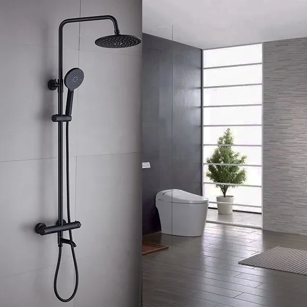 Wall Mounted Dual Handle Bathroom Faucets Rain Shower Set With Head Shower Rainfall Thermostatic Shower Set