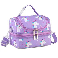Сумка-тоут для еды для мальчиков и девочек, изолированные мини-кулеры с двумя отделениями, школьный Ланч-бокс с единорогом