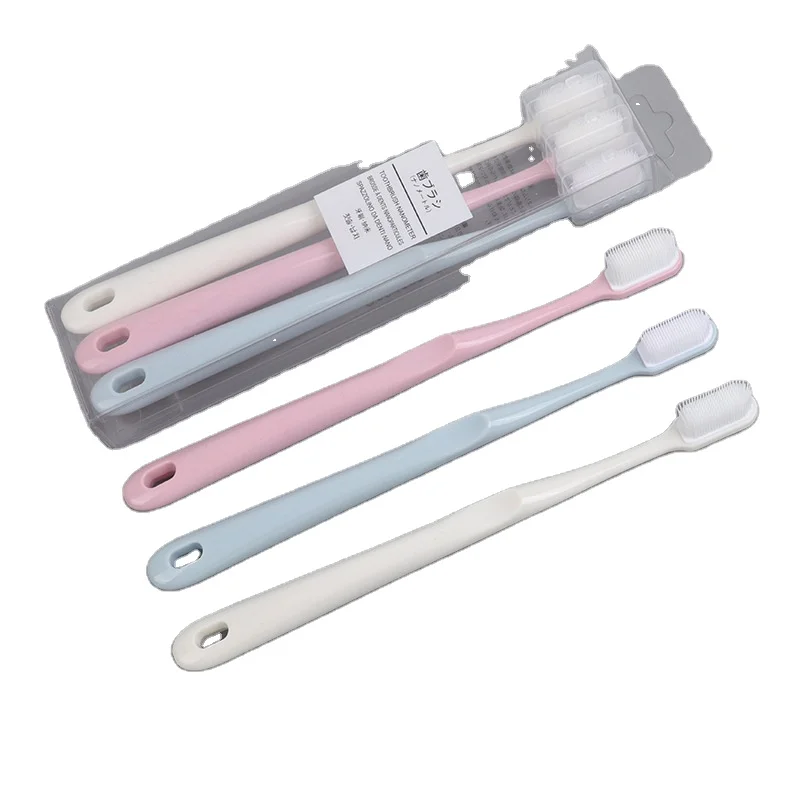 Wholesale Nano Ceramic Japanese 3pcs Pack Crystal Box Soft bristle Travel Hotel motel private label OEM Adult Manual Toothbrush