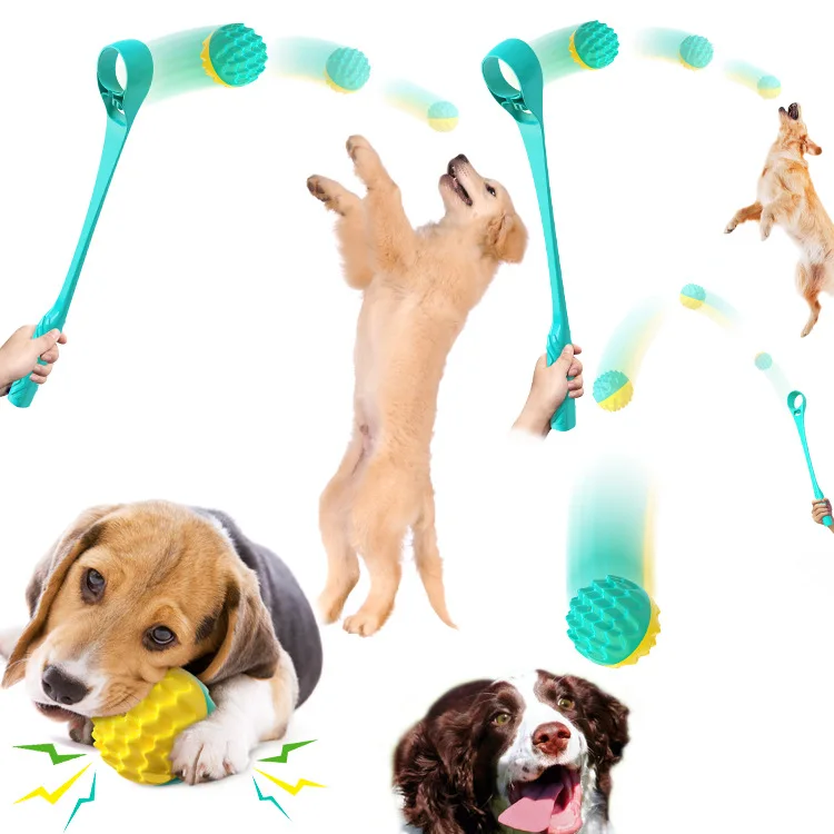 Dog Fetch Toy Squeaky Ball Launcher Multifunction Pet Dog Ball Launcher