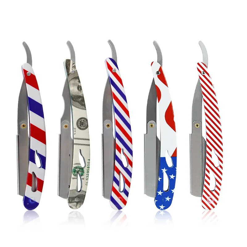 wholesale Supplies Old-Style Beard Cutting Folding Knife Shaving Razor  Holder Straight Stripe Razor Mens Caring Barber Razor