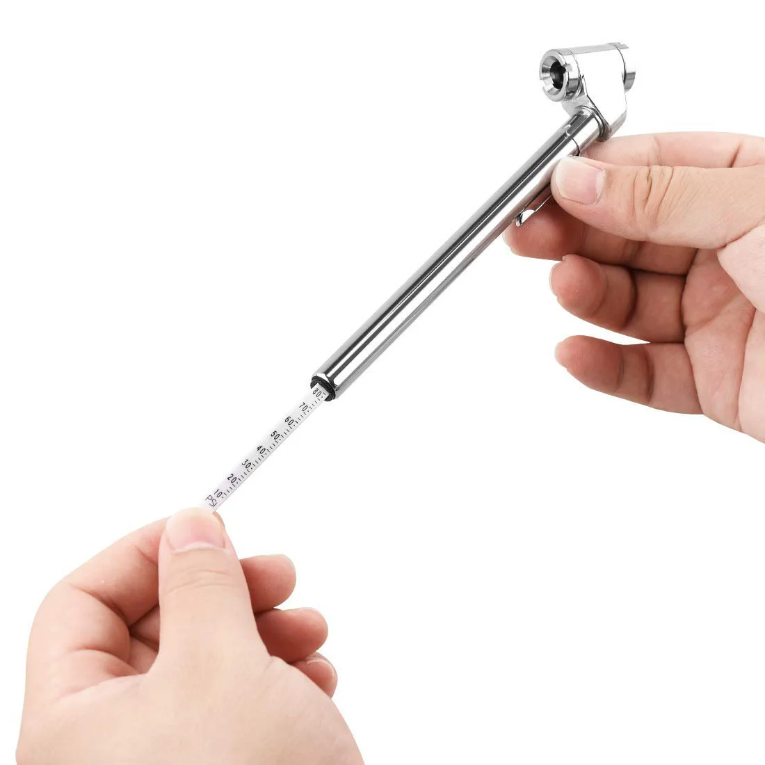 CLAUTOOL Portable 10-120PSI Silver Dual Head Stainless Pencil Type Dual Foot Tire Pressure Gauges For Truck Car RV