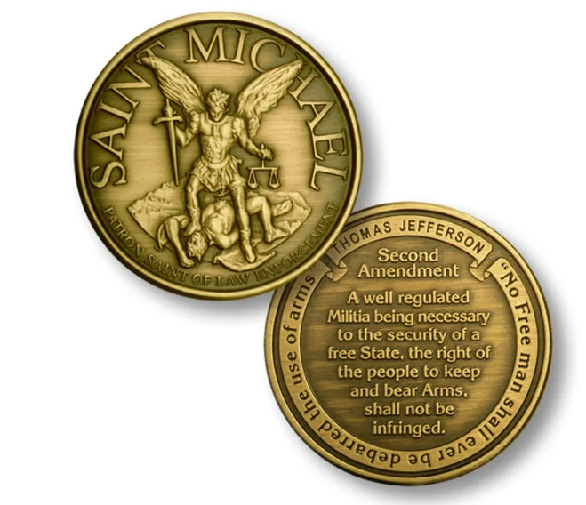 Metal Coin Producer Customized 3D Casting St Michael The Blue Line US Enamel Metal Medal Challenge Coin