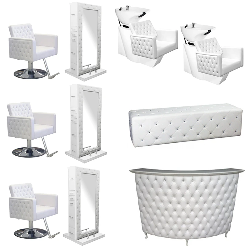 Hair Salon Furniture Beauty Salon Design Table White Double-Sided Hair Salon Mirror