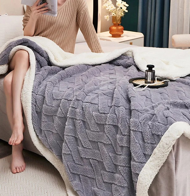 Whole sale New jacquard Shaggy Weft Knitted blanket double thick sherpa throw  thick  blanket  fuzzy blanket