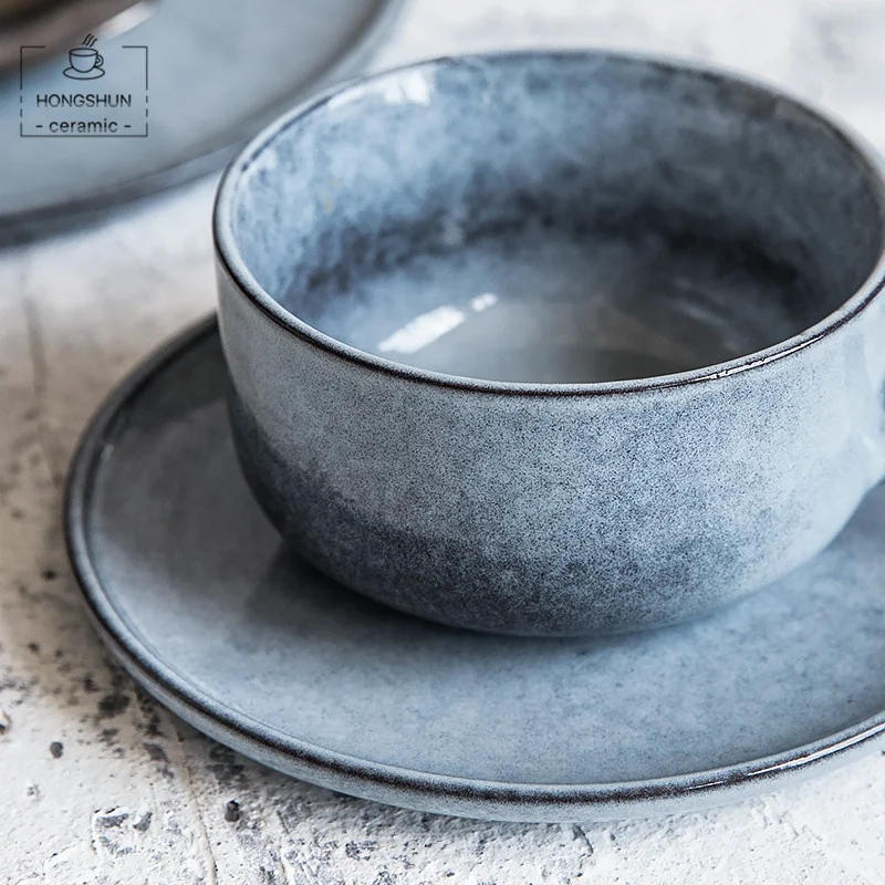 
European-style Luxury Glossy Drinkware Grey Ceramic Coffee Tea Cups with Saucer 