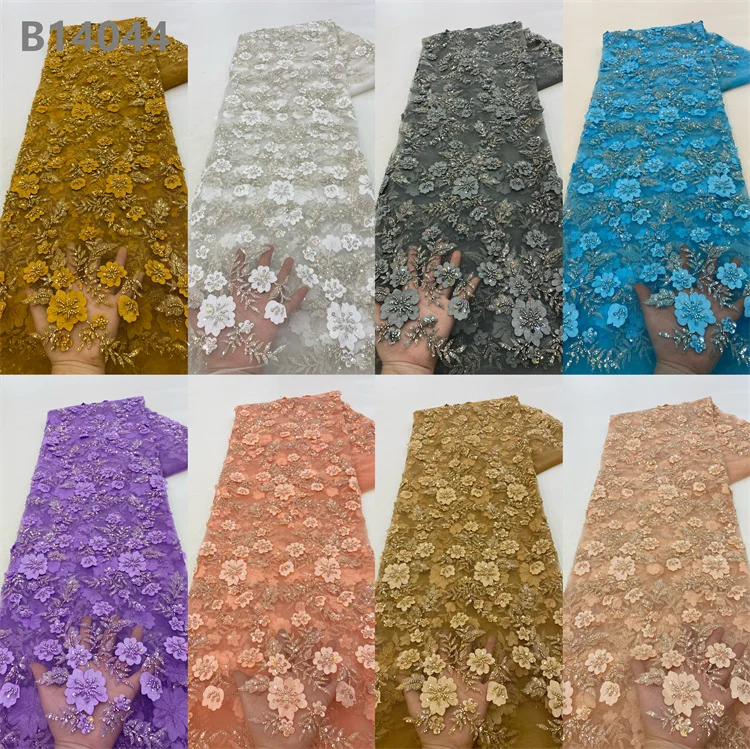 Satin Patch Purple Floral Embroidery Beads Lace Fabric Applique Sequins Embroidered Fabric Lace Material for Dress