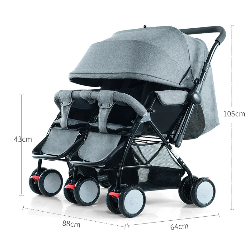 Manufacturer wholesale Luxury Twins Stroller 3 in 1 High landscape Folding Double Pram Two Baskets Baby Carriage