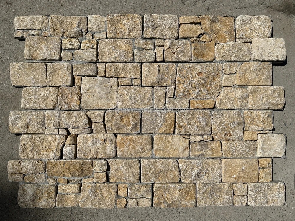 Chinese Roman Beige Limestone Split Face Cladding Modern Outdoor Villa Tile CE Certificate Tumbled Antique Exterior Block