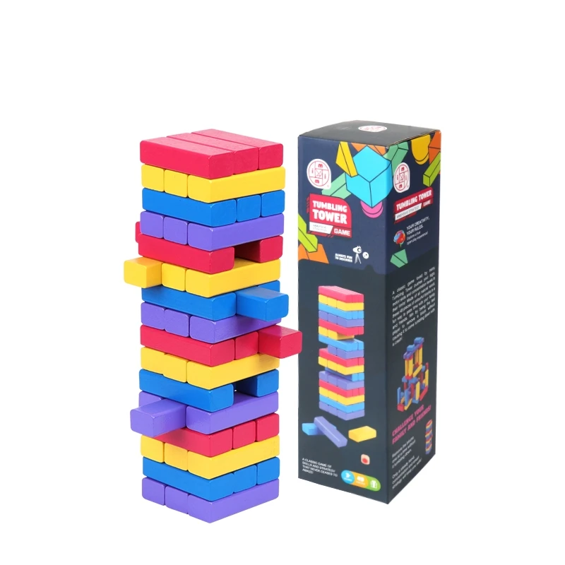48PCS Colorful Wooden Blocks Stacking Game Tumbling Tower Wooden Toys Unisex Building Blocks Toys