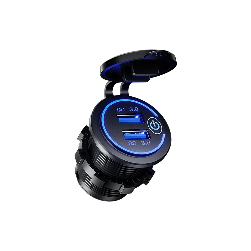 Factory direct sale 12V/24V Quick Charge 3.0 Dual USB Car Charger Power USB Socket with Touch Switch