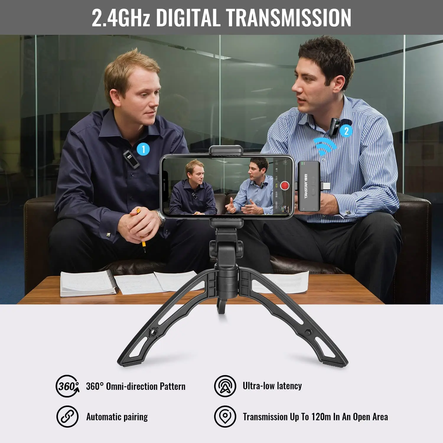 TAKSTAR V4 wireless microphone professional vlogging kit bluetooth microphone for iPhone Android Camera video recording