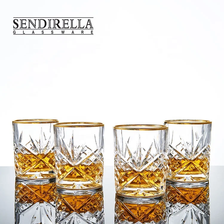 Barware Old Fashion Engraved Gold-rimmed Crystal Whisky Glass for Bar /  Restaurant  / Hotel / Home