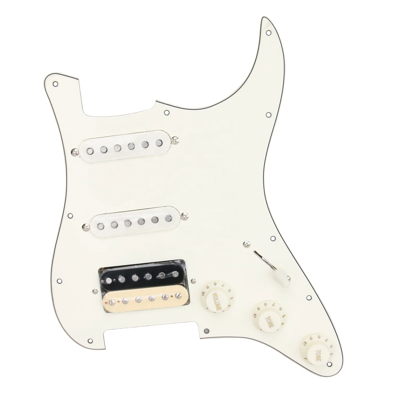 High-end Electric guitar ST 3-Ply White Loaded  Prewired Pickguard  SSH Pickguard With Alnico 5 Zebra Pickups