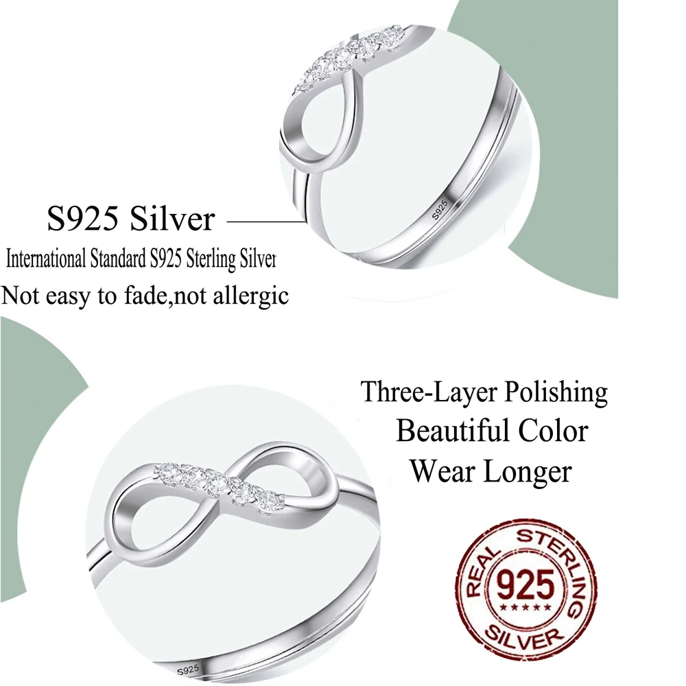 Nice Design 8-shaped Fashion Trendy Jewelry 925 Sterling Silver CZ Diamond Ring Women Infinity Symbol Unlimited Love Thin Ring