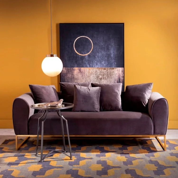 Family Sofa Sets European Modern Single Seat Furniture Velvet Fabric Cover couch living room sofa set with golden leg