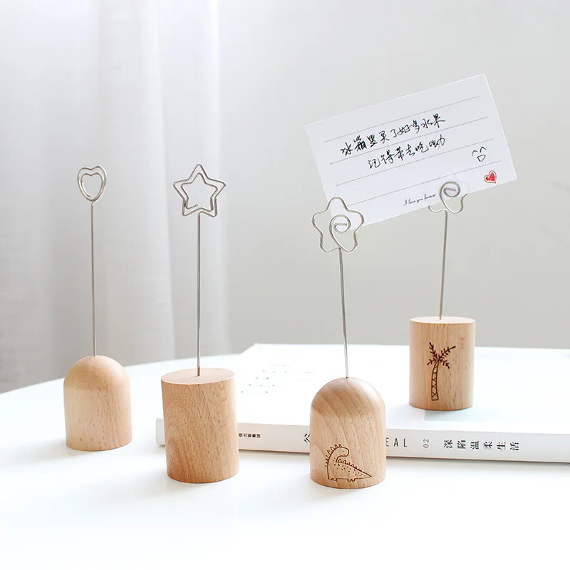 PUSELIFE round Wooden Iron Art Photo Stand Beautiful Desk Decoration Card Holder and Note Holder Wooden Photo Clip