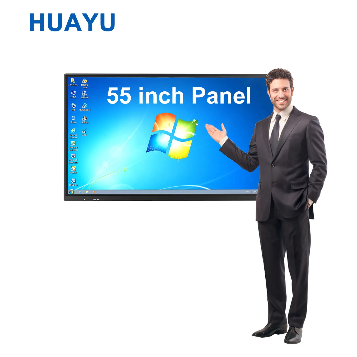HUAYU 55 Inch Lcd Display Digital School Teaching Flat Panel Whiteboard Smart Multi Finger Touch Screen Interactive White Board