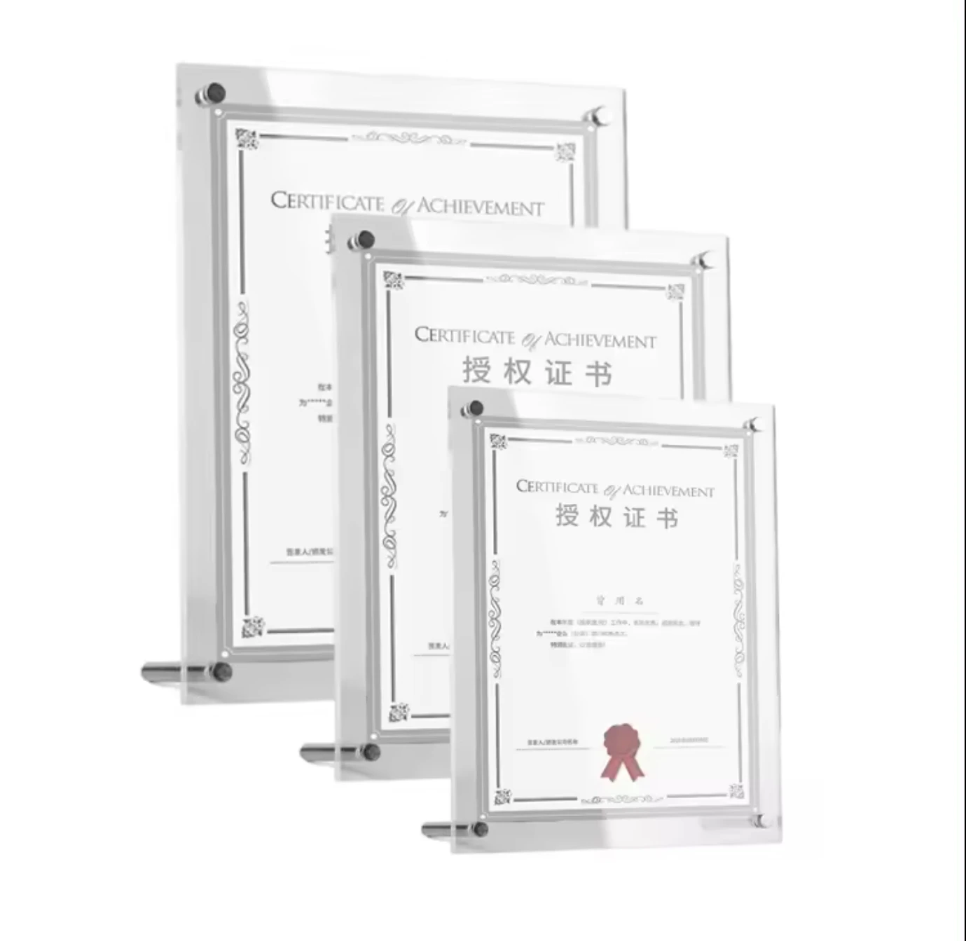 Wholesale Crystal A4/A3 Certificate Diploma Frame Crystalline Lucite Plexiglass Award Stand with Screw Holder Documents Posters