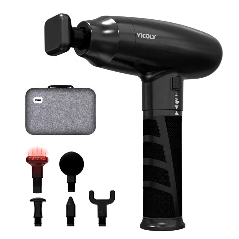 YICOLY Rechargeable hammer massage product hot percussion massage gun portable touch screen Medical Heat Compress massage gun