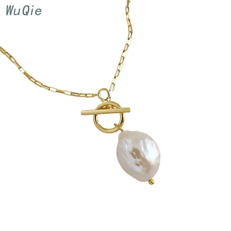 Wuqie 925 Sterling Silver Gold Plated Clasp Pearl Necklace Baroque Natural Freshwater Pearl Choker for Women
