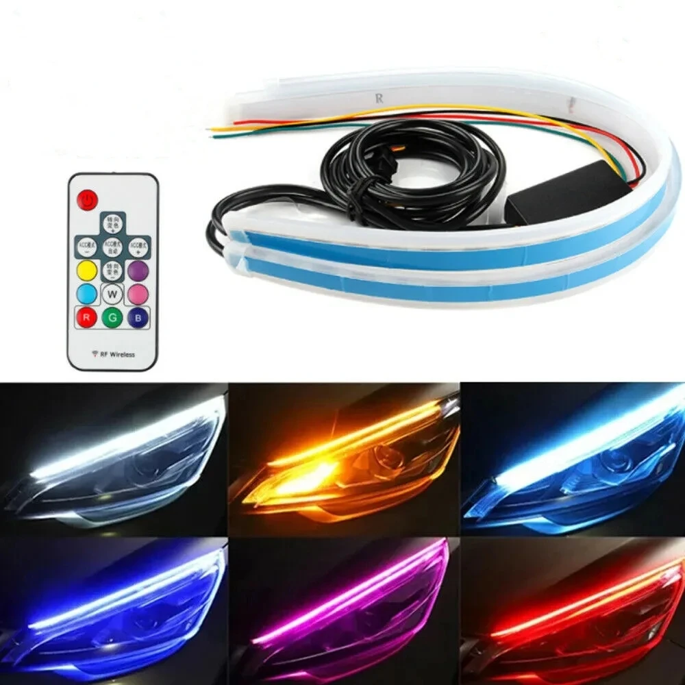 2 шт. RGB 60 см светодиодная фара автомобиля фар полосы света поворотный сигнал пульт дистанционного управления
