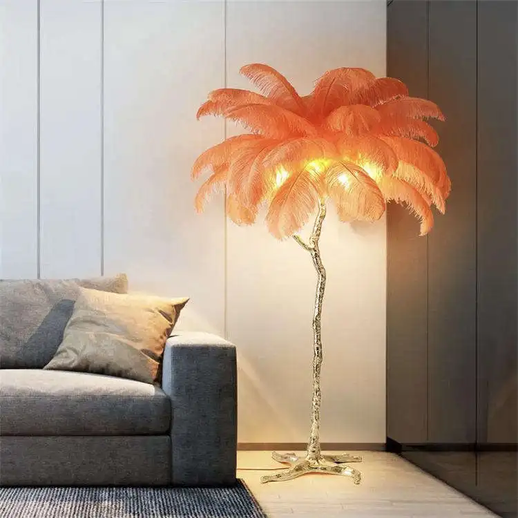 Luxury Modern Light Antique Corner Decorative Ostrich Feathers Shade Led Standing Floor Lamps