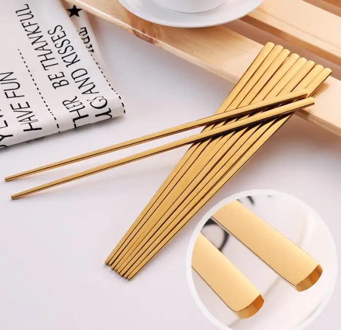 Wholesale 9.5 inch stainless steel square shape solid chopsticks