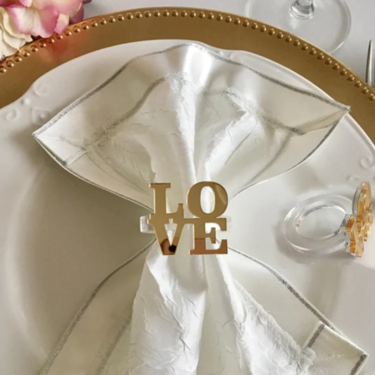 6 Pieces Luxury Gold Color Love Wedding Napkin Rings Acrylic
