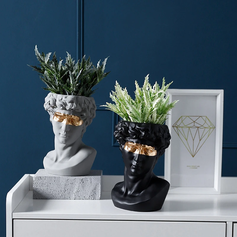 Art Portrait Plants Flowers Pot David Statue Human Head Ceramic Vase For Hotel Wedding Center Piece Decor