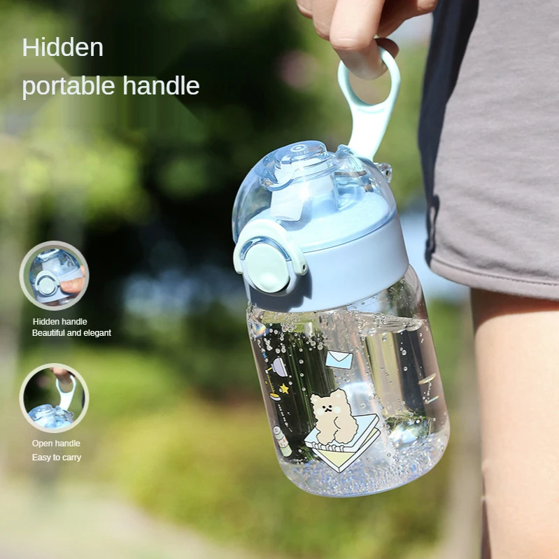 Wholesale 380ml Kids Drinking Bottle Borosilicate Glass Cartoon Baby Water Bottle With Straw Travel Leakproof Milk Cup