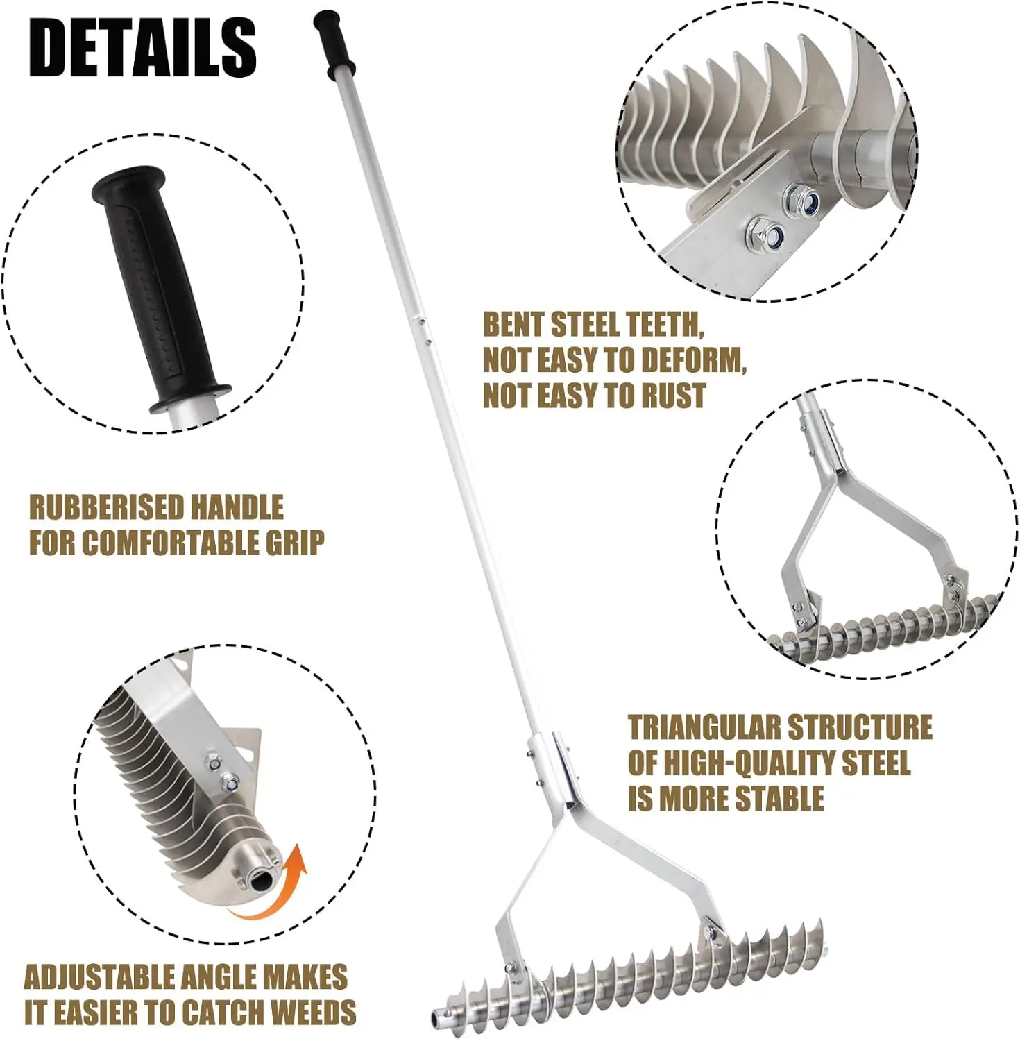 Factory Wholesale Thatch Rake  Lawn Loosening Soil Rake  with Adjustable Aluminum Handle for Cleaning Dead Grass