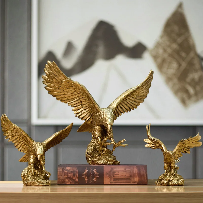 Retro American Falcon Eagle Hawk Simulated Golden Eagle Statues Resin Craft Decoration Living Room Office Wine Cabinet Ornaments