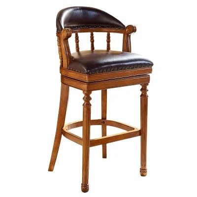 
Custom antique luxury solid wood and real leather family bar chair 