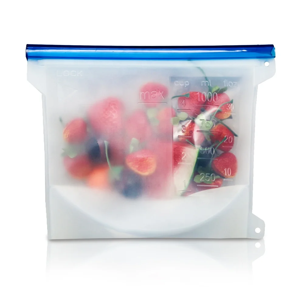 Large Reusable Leakproof Zipper Preservation Freezer sandwich Cooking Silicone Food Storage Bags With Timer