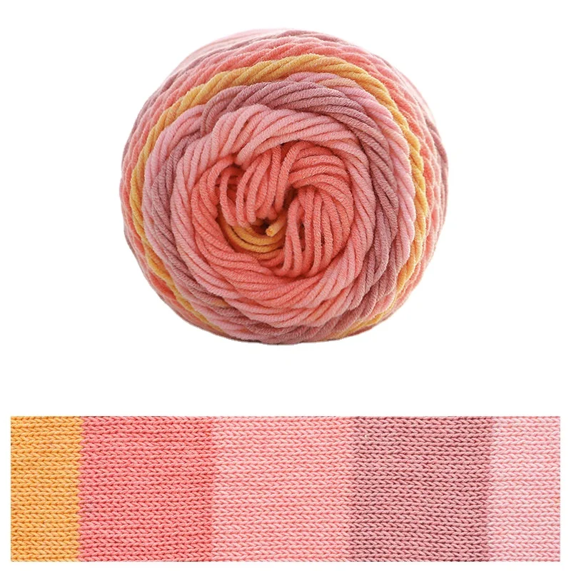 Hot Sale Yarn crafts Beautiful Crochet Hand Knitting Natural Rainbow Cake Cotton Blended Yarn With 5 Ply Scarf Pillow