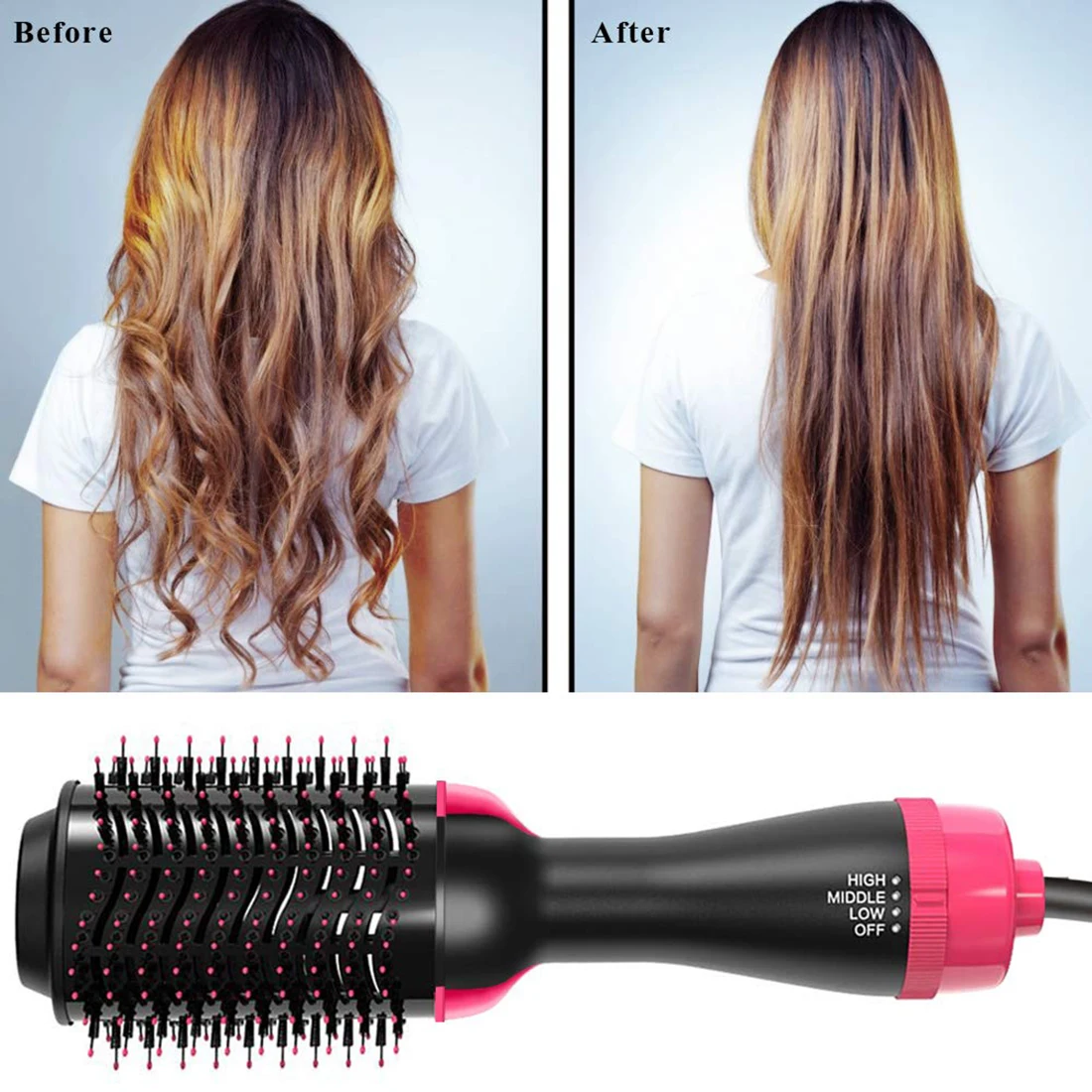 Amovol Custom One Step Hair Dryer and Styler 3in1 Electric Hot Air Comb Volumizer Fast Hair Straightener Brush