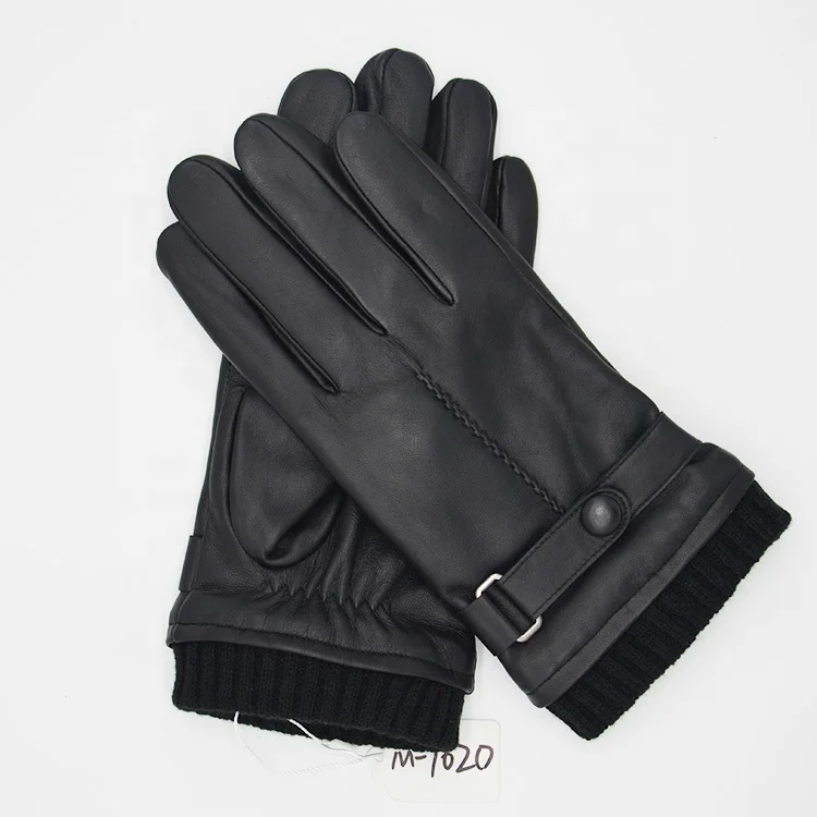 Custom Lambskin Black Leather Gloves Winter Keep Warm Fashion Leather Gloves Men