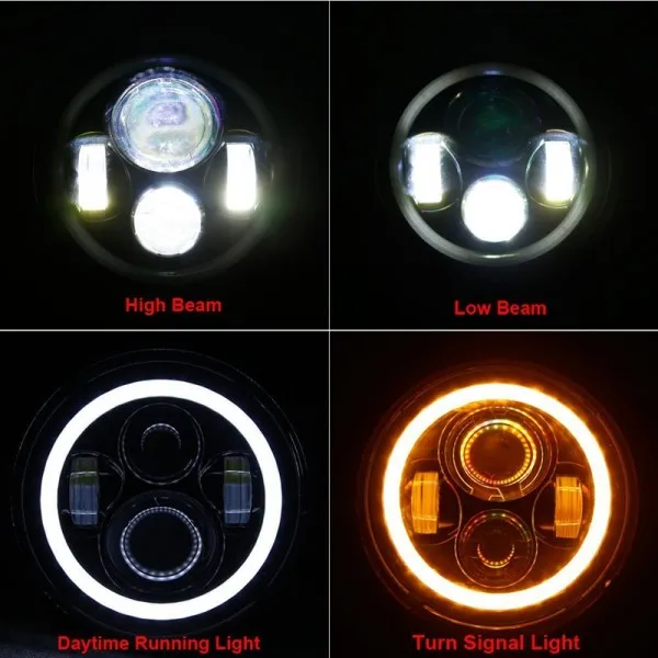 7 Inch Headlight Riund Halo DRL Hi/Lo Beam LED Lamp for Universal Harley and Jeep Wrangler JK