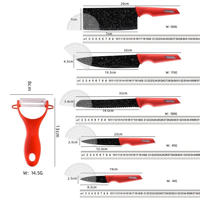 Hot Sell 6 Pieces Kitchen Knife Set New Design Non Stick Coating Stainless Steel Chefs Knife With Gift Box In Stock