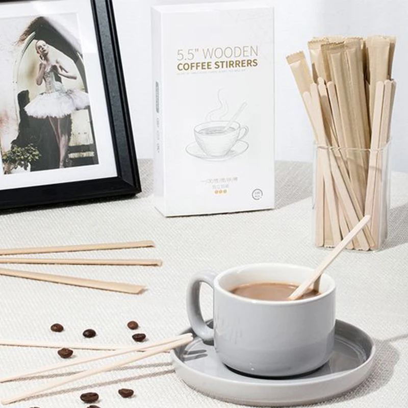 Custom high quality individually wrapped disposable stick wooden coffee stirrers stick